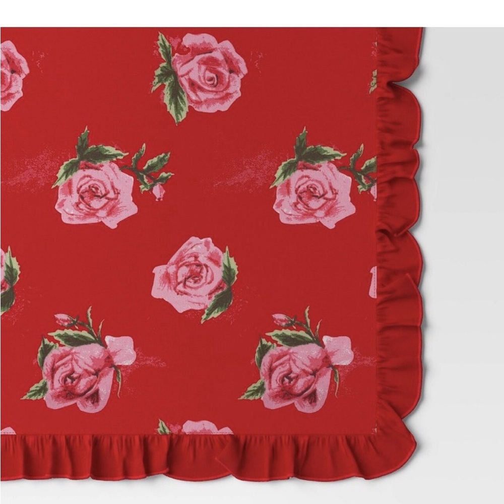 Threshold Reversible Table Runner Red Roses & Stripes-Ruffled Edge 72”x14" - Picture 6 of 6